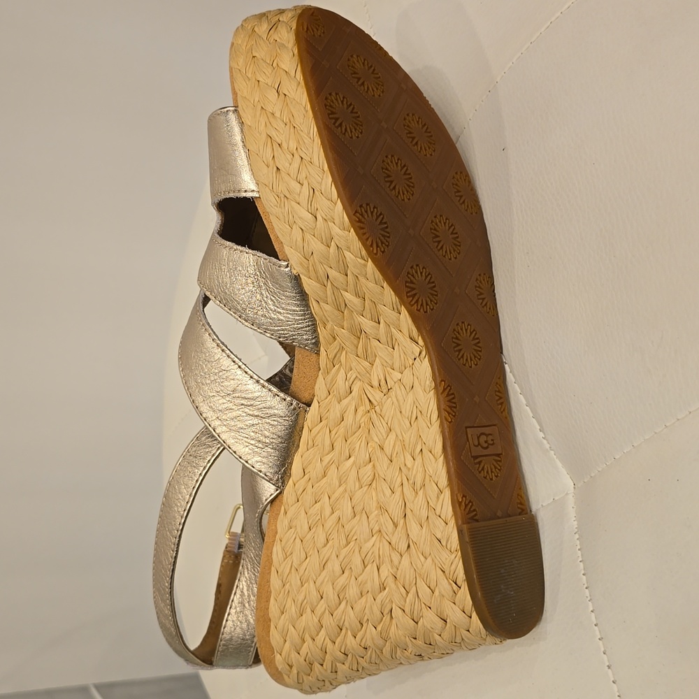 Careena UGG Espadrille Gold Nude Metallic Wedge Sandals New ankle Strap 10 Shoes - Picture 5 of 8